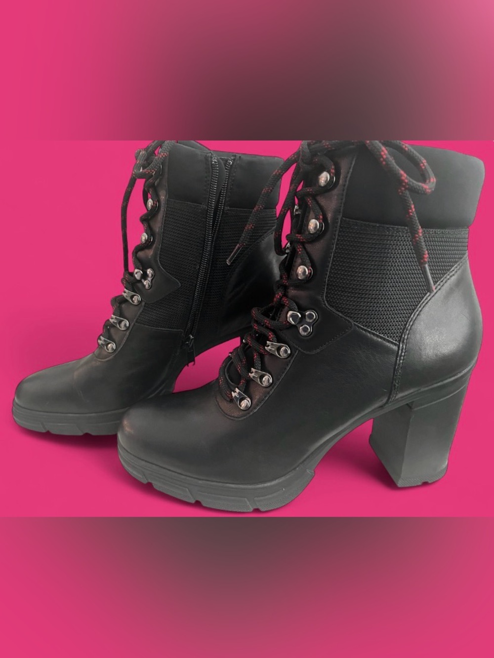 Aldo Black Lace-Up Chunky Heel Ankle Boots